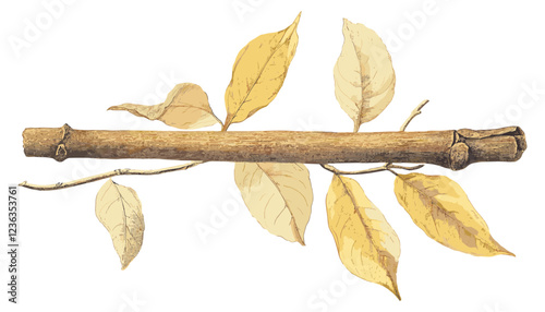 Vintage botanical illustration featuring a fragrant cinnamon stick in soft beige tones, perfect for evoking the cozy spirit of winter with a timeless, classic aesthetic.