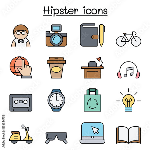 Hipster icon set in thin line style