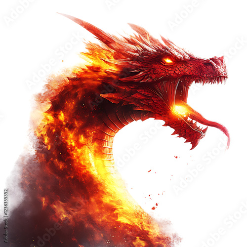 PNG Fiery Dragon Against Transparent Background for Fantasy, Mythology, or Illustration Design Projects photo