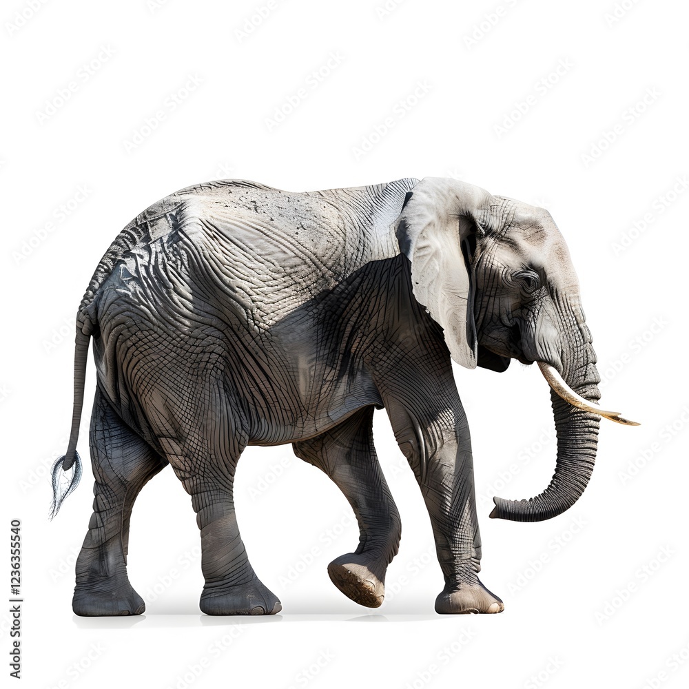 Fototapeta premium Majestic Elephant Walking Gracefully in Studio with White Background