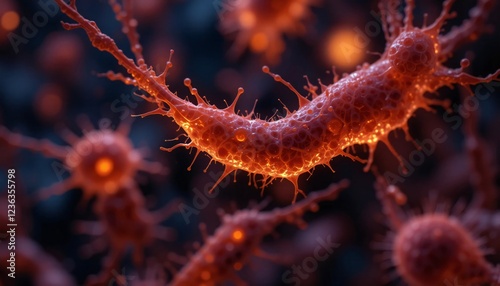 Glowing bacteria on dark background showcasing biological research