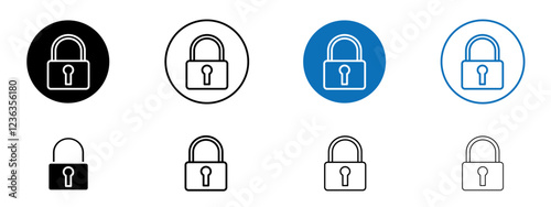 Padlock icons collection in black and blue on white background