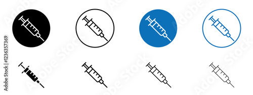 Syringe icons collection in black and blue on white background