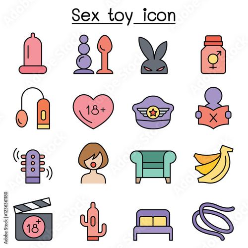 Sex toy icon set in thin line style