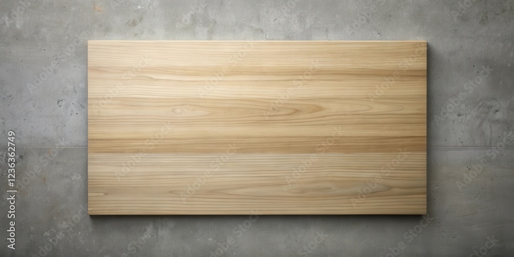 Obraz premium A natural wood panel, placed against a smooth, light grey concrete background, creates a minimal and modern visual appeal.
