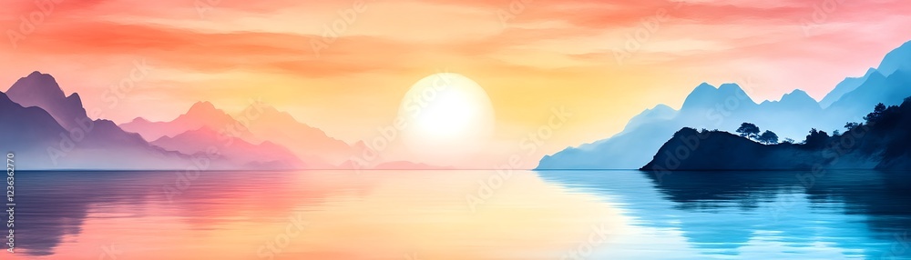Sunset Serenity: Majestic mountains mirroring in a tranquil lake's still waters. Sunset Serenity: Majestic mountains mirroring in a tranquil lake's still waters.