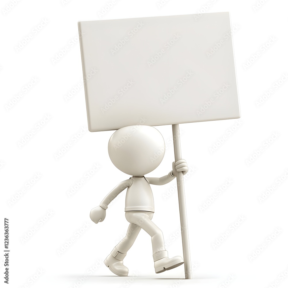 Blank Whiteboard Carried by a Walking Figure, a 3D Illustration Blank Whiteboard Carried by a Walking Figure, a 3D Illustration