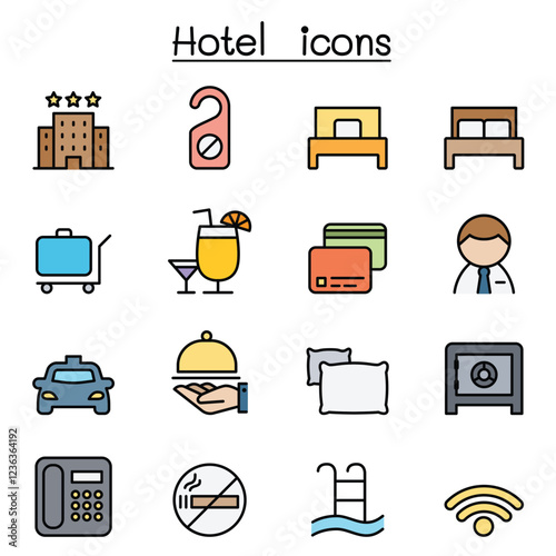 Hotel icon set in thin line style