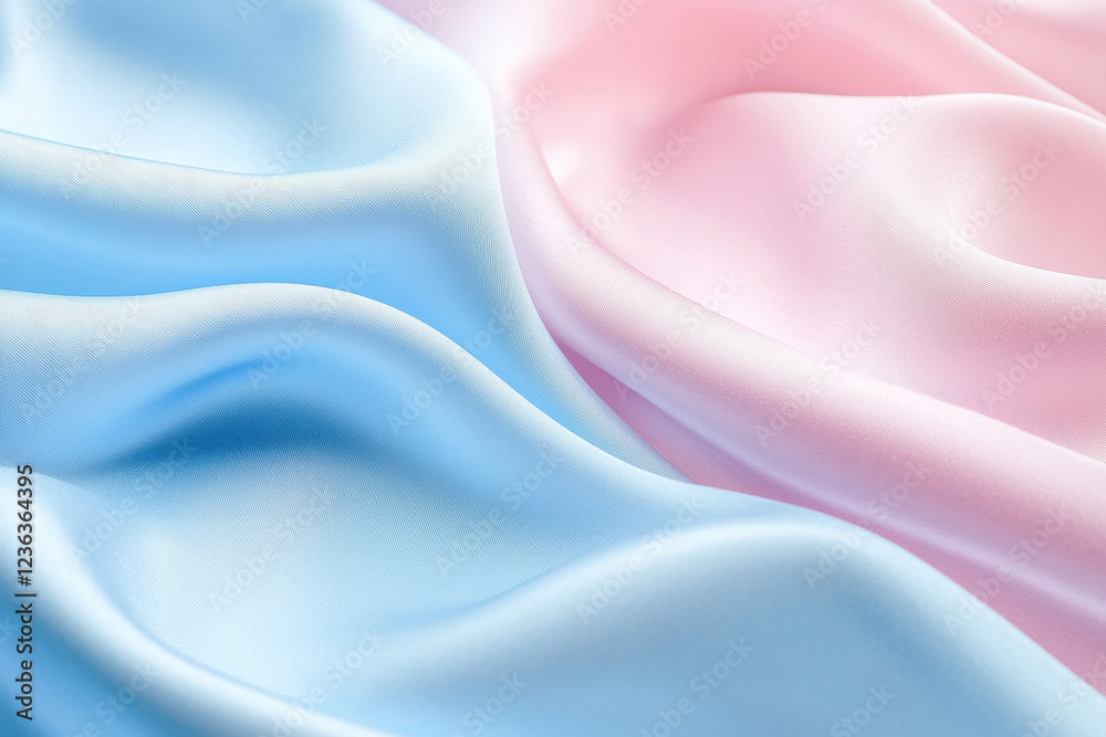 Obraz premium Luxurious pastel satin fabric with a gentle wave texture in soft pink and blue tones