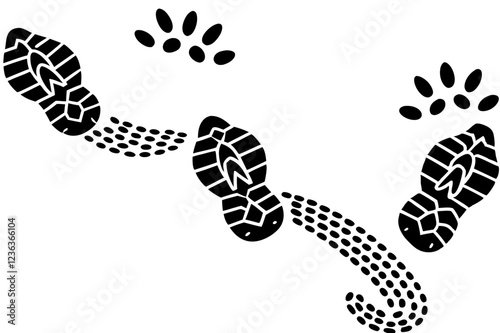 Black and White Shoe Prints and Paw Tracks in Grungy Forensic Crime Scene Style