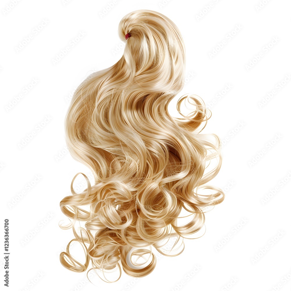 Long Flowing Golden Hair with Soft Waves and Curls on White Background Long Flowing Golden Hair with Soft Waves and Curls on White Background