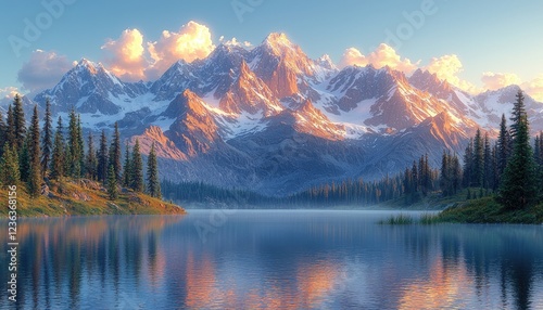 Majestic Mountain Range Reflecting In Calm Lake Water