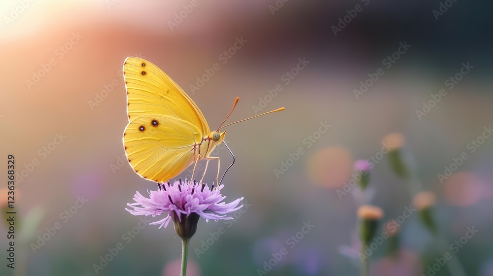 A Vibrant Yellow Butterfly Perched Gracefully on a Colorful Flower in a Lush Garden Setting Capturing the Beauty of Nature and its Delicate Creatures A Vibrant Yellow Butterfly Perched Gracefully on a Colorful Flower in a Lush Garden Setting Capturing the Beauty of Nature and its Delicate Creatures