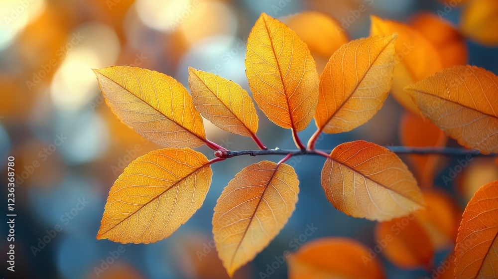 Autumn leaves branch, sunlight bokeh background, nature, seasonal change, stock photo Autumn leaves branch, sunlight bokeh background, nature, seasonal change, stock photo