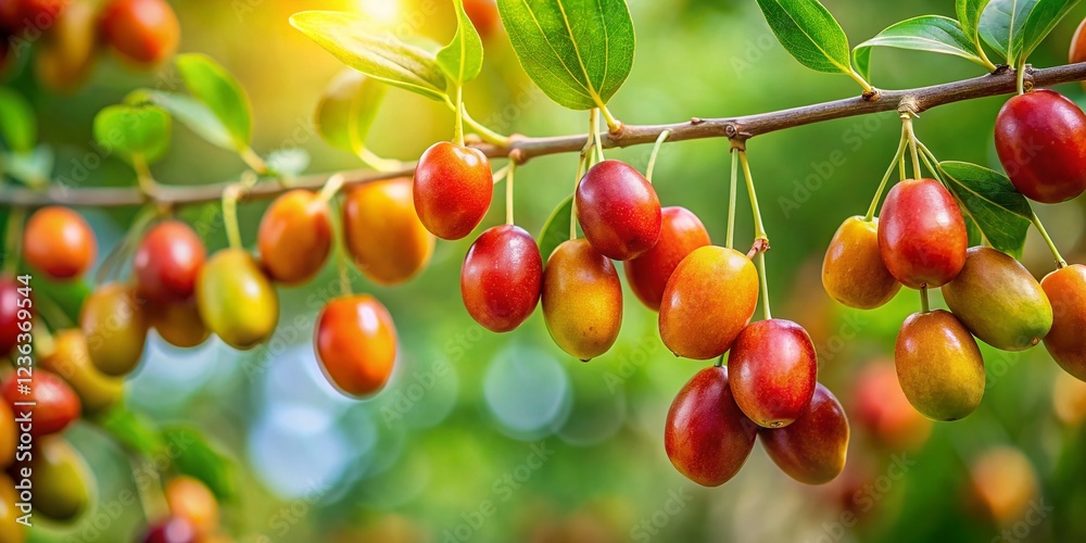 Fresh Zizyphus Fruits Hanging on Tree Branch, Close-Up Stock Photo Fresh Zizyphus Fruits Hanging on Tree Branch, Close-Up Stock Photo