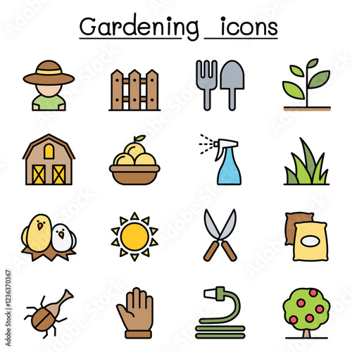 Gardening icon set in thin line style