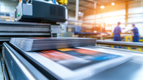 Wallpaper Mural Modern magazine printing facility in action, showcasing stacks of printed materials on conveyor belt, with workers in background Torontodigital.ca