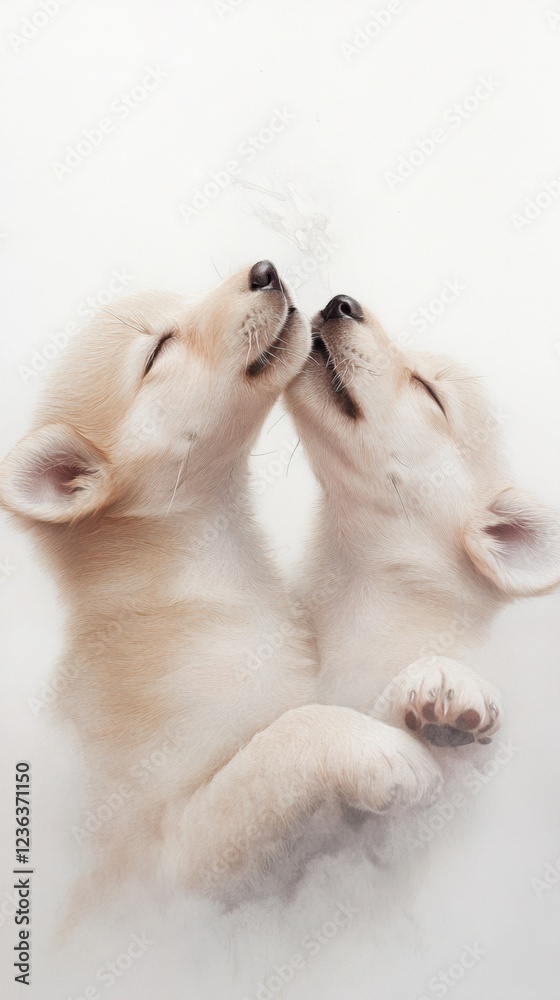 Two adorable puppies nuzzling each other in a tender moment of affection Two adorable puppies nuzzling each other in a tender moment of affection