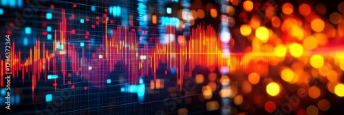 Wallpaper Mural Financial Market Data Analysis, with Glowing Stock Chart and a City Lights Bokeh Effect Torontodigital.ca