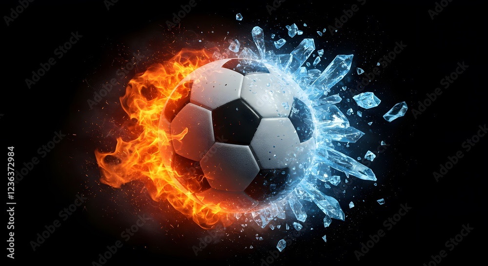 Fototapeta premium Fiery Soccer Ball Ice Explosion Wallpaper Background