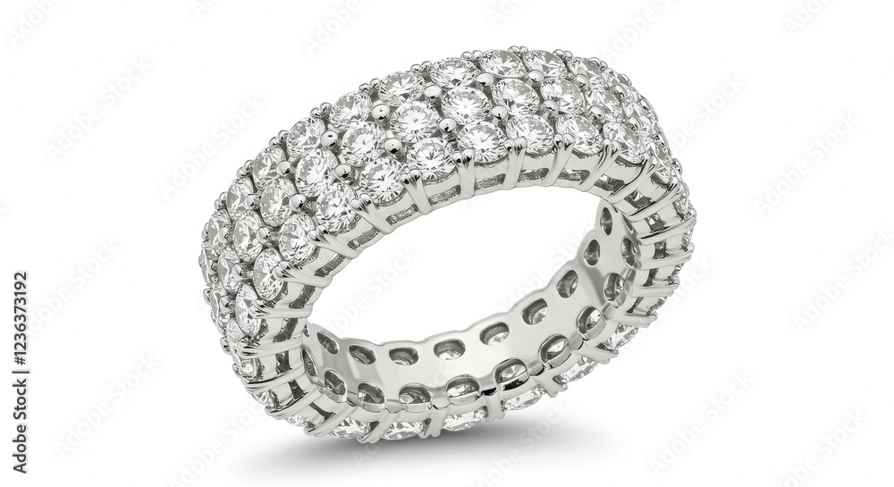 A sparkling eternity band made of white gold encrusted with rows of brilliant diamonds A sparkling eternity band made of white gold encrusted with rows of brilliant diamonds