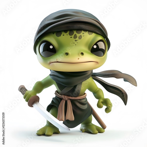 Ninja Frog Character with Sword in Dynamic Pose Ready for Action photo