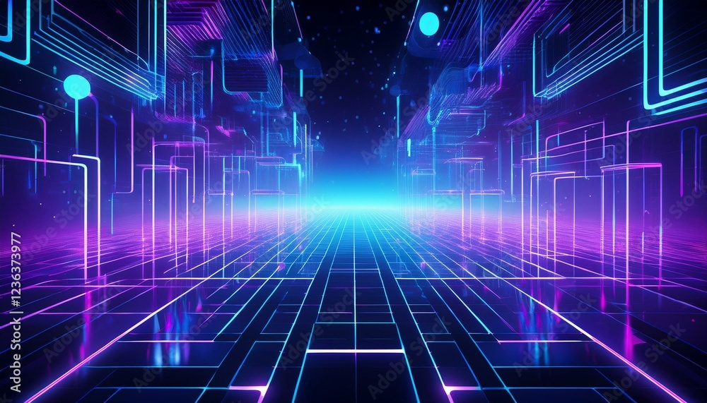 a futuristic digital grid glowing in shades of electric blue and violet with floating geometric shapes and a sci fi aesthetic ai generated a futuristic digital grid glowing in shades of electric blue and violet with floating geometric shapes and a sci fi aesthetic ai generated