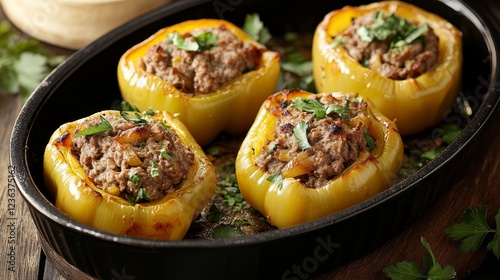 Baked bell peppers stuffed with minced meat