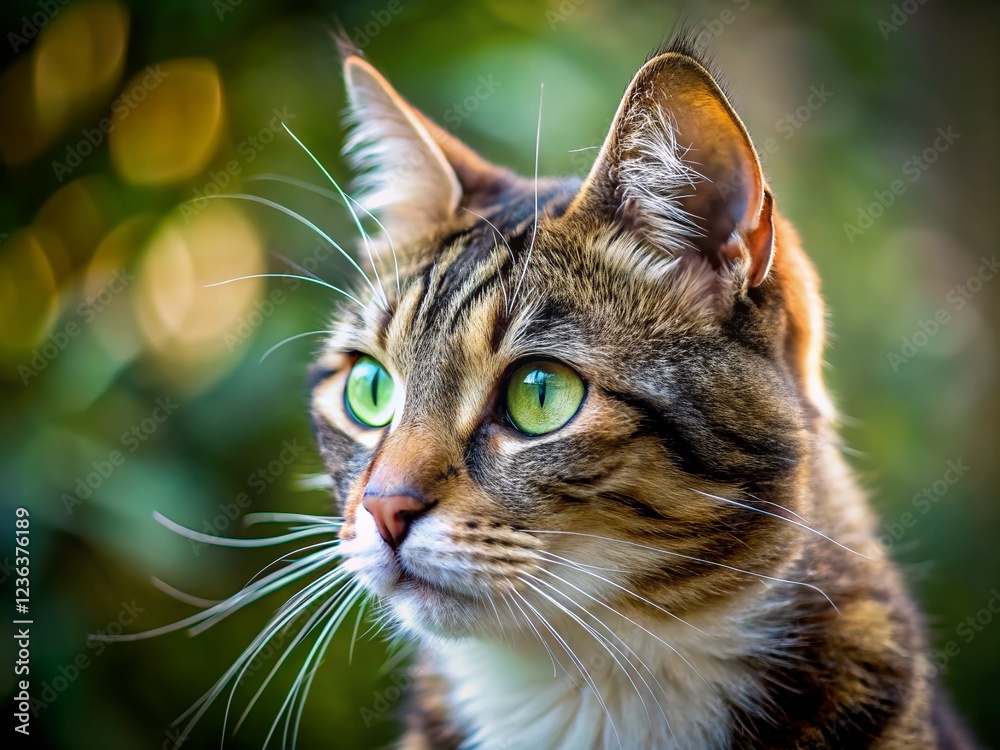 Green-Eyed Tabby Cat Portrait with Copy Space Green-Eyed Tabby Cat Portrait with Copy Space
