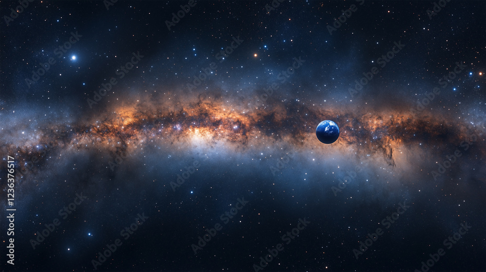 Naklejka premium 宇宙の壮大さと地球の小ささを対比した銀河の俯瞰ショット