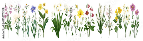 Colorful and fresh spring garden flowers set, perfect for adding natural charm and seasonal beauty to your home, bringing the spirit of spring indoors.