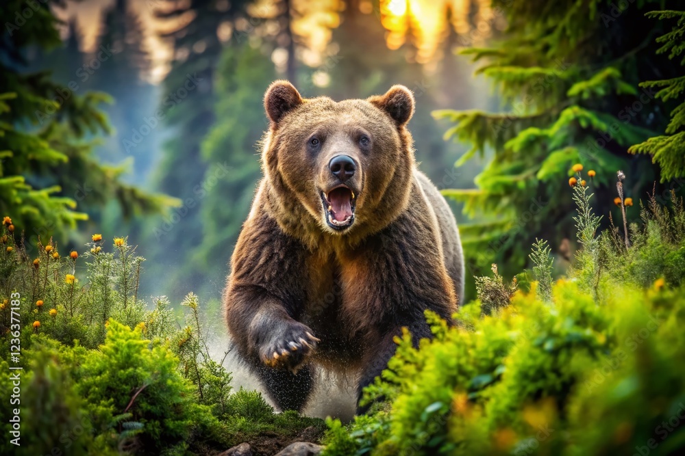 Fototapeta premium Grizzly Bear Stalking Through the Jungle