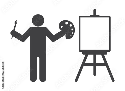 artist with easel and palette with brush icon