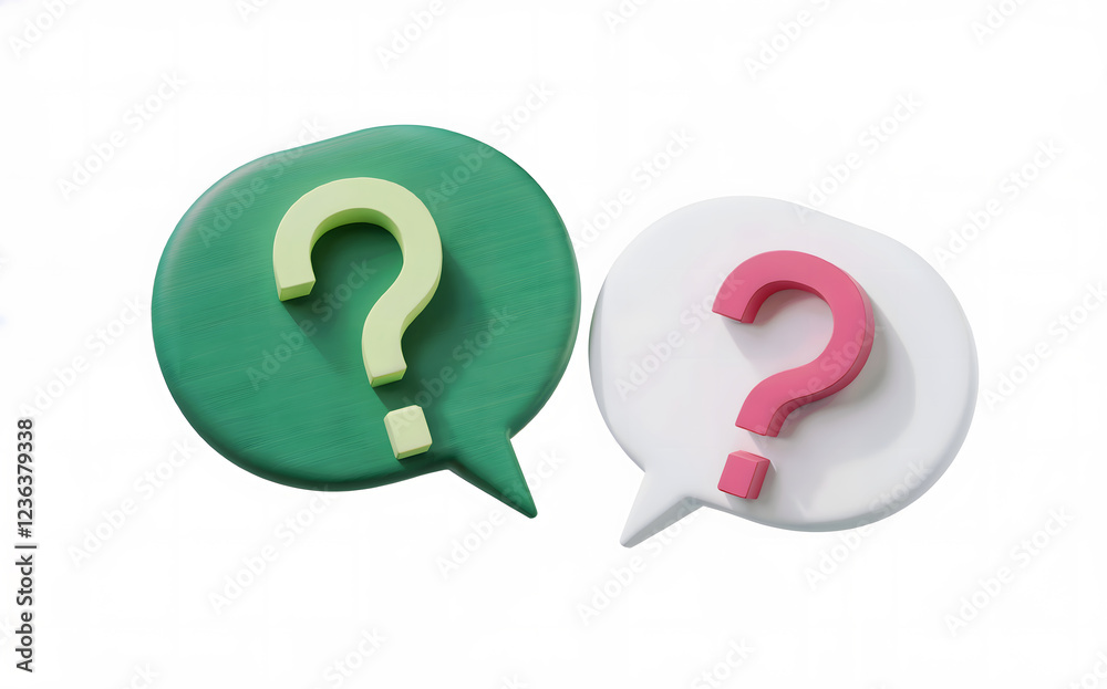 Two speech bubbles with question marks. One green, one white. Two speech bubbles with question marks. One green, one white.