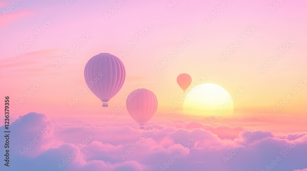 Obraz premium A serene hot air balloon festival scene with colorful balloons drifting upward into a tranquil pastel sunset