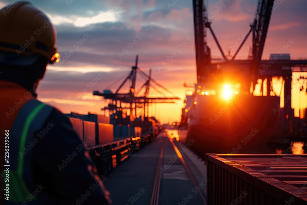 Sunset at the Harbor: A Worker's Silhouette Against the Golden Hour Sunset at the Harbor: A Worker's Silhouette Against the Golden Hour