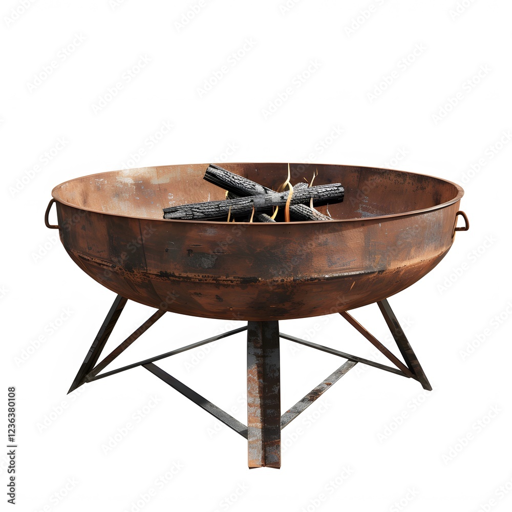 Rustic Metal Fire Pit with Logs Ready for a Cozy Outdoor Gathering Rustic Metal Fire Pit with Logs Ready for a Cozy Outdoor Gathering