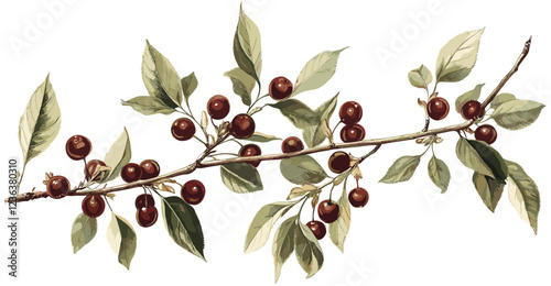 Vintage botanical art of a cherry tree branch wi 1