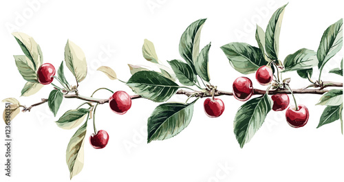 Vintage botanical art of a cherry tree branch wi 2