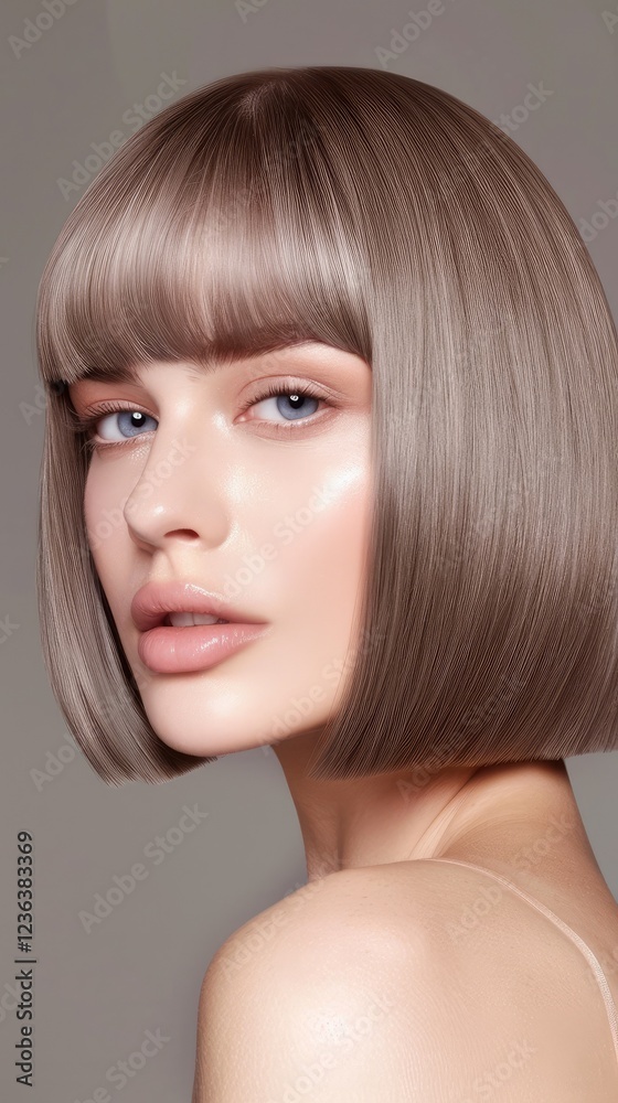 Graceful Woman With Sleek Bob Cut And Soft Tones Graceful Woman With Sleek Bob Cut And Soft Tones