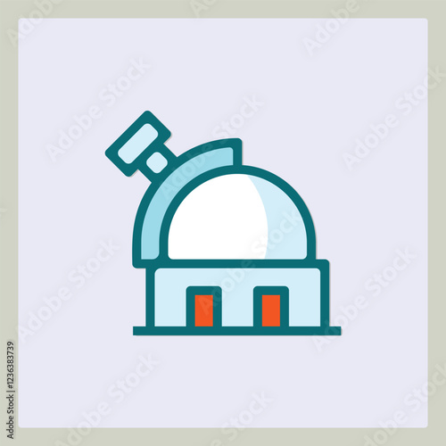 Iconic Observatory Symbol with Telescopic Dome and Rectangular Base Design Illustration