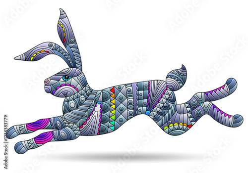 Stained glass illustration with abstract rabbit, animal isolated on a white background