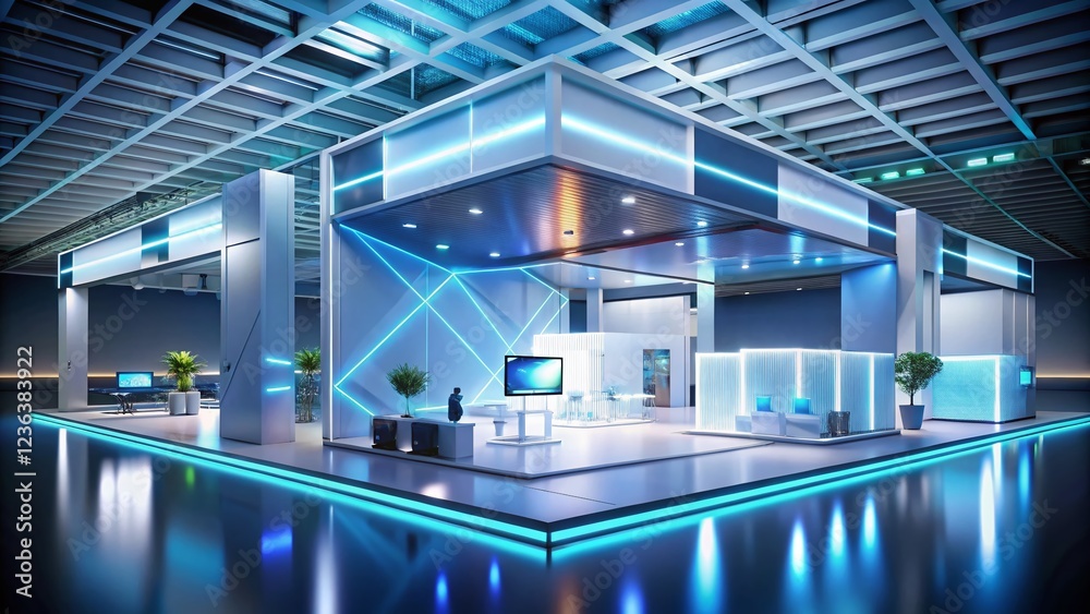 Naklejka premium Isometric 3D Model: Science & Technology Exhibition Hall - Minimalist White Background