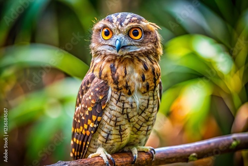 Juvenile Great Potoo Bird Perched on Branch in Cuyabeno Wildlife Reserve, Amazon Basin, Ecuador photo