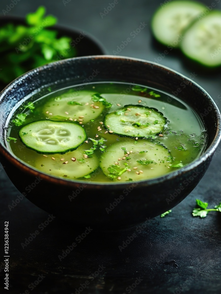 Refreshing cucumber herbal tea with slices of raw cucumber, garnished with fresh herbs for a soothing, hydrating drink. Refreshing cucumber herbal tea with slices of raw cucumber, garnished with fresh herbs for a soothing, hydrating drink.
