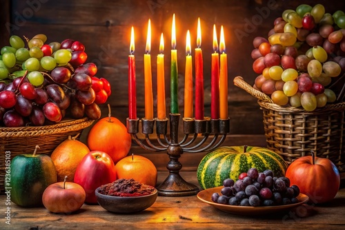 Kwanzaa Celebration: Kinara Candles, Fruits, and Festive Spirit photo