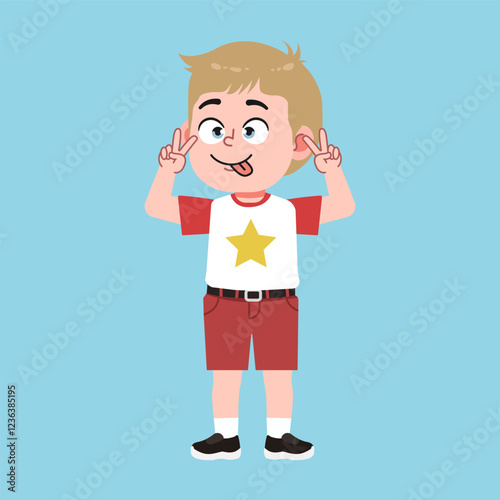 Cute American Boy with Blond Hair Cartoon silly face and absurd