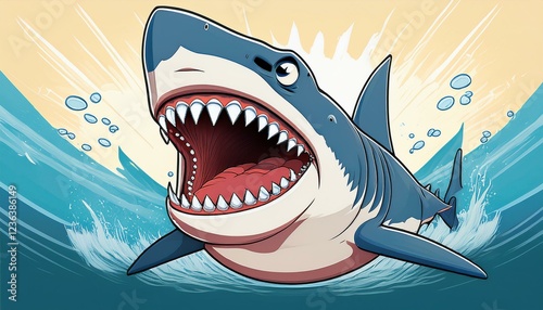 cartoon shark with open mouth and sharp teeth with sharp teeth