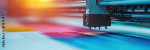 High quality printing machine in action, showcasing vibrant colors and precision. image captures essence of modern printing technology and its impact on design