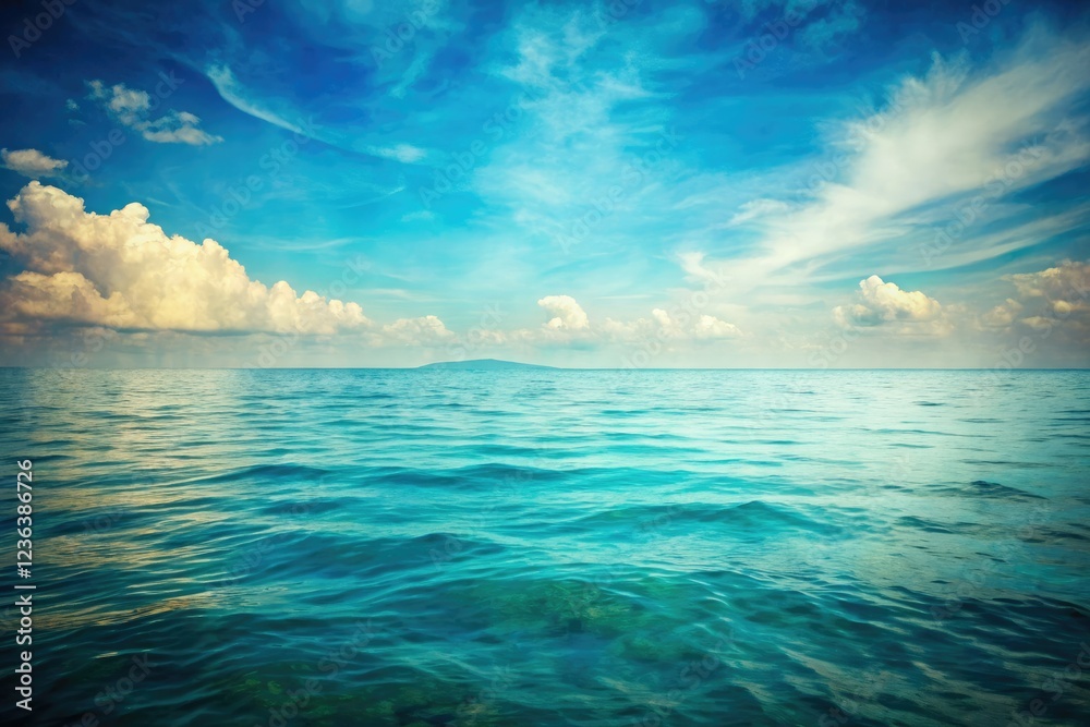 Obraz premium Vintage Ocean Background, Blue Water Surface, Retro Seascape, Calm Sea Photo, Ocean Texture, Seashore Photography